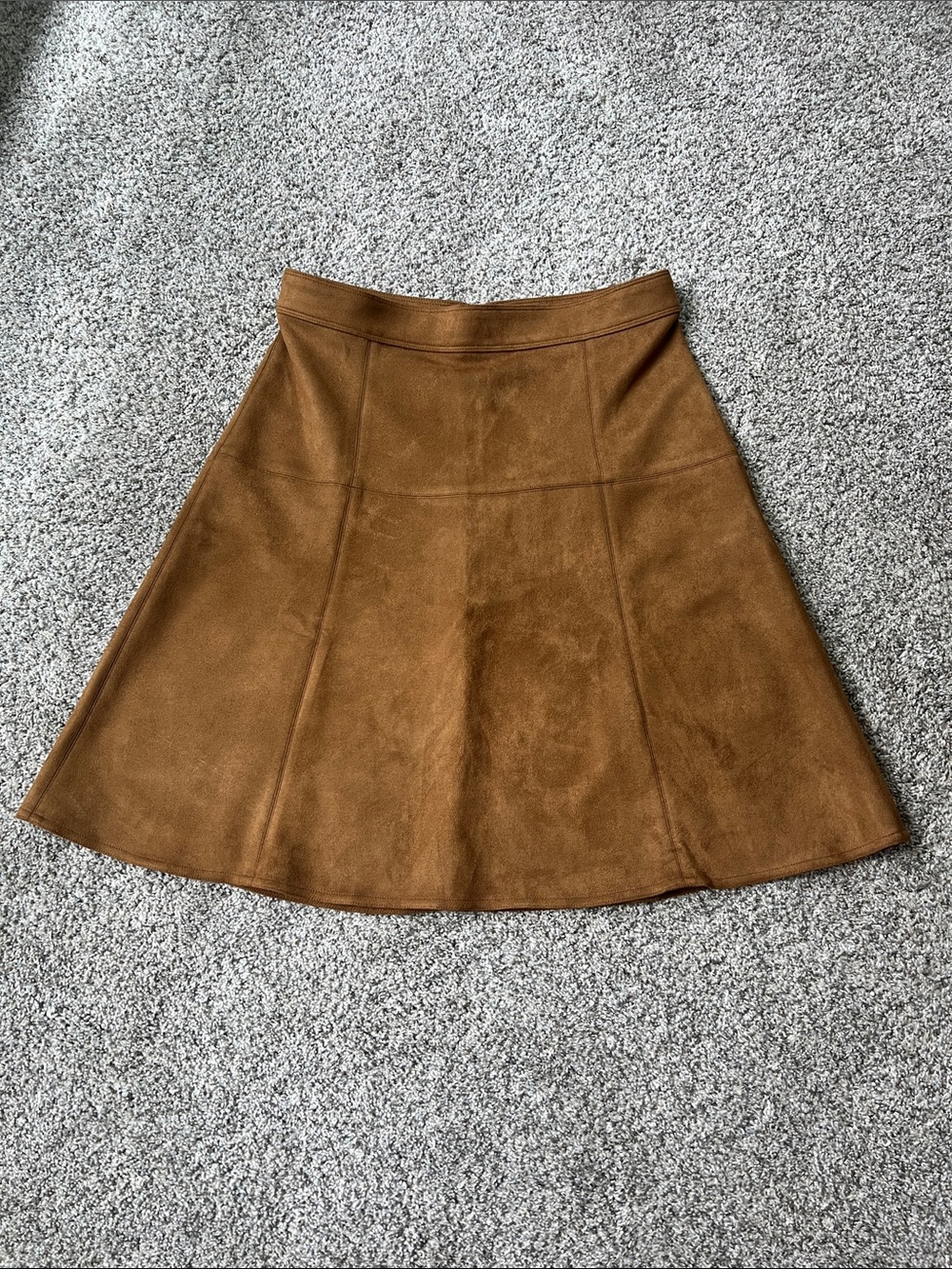 Ann Taylor Factory A-Line Faux Suede Skirt in Cognac